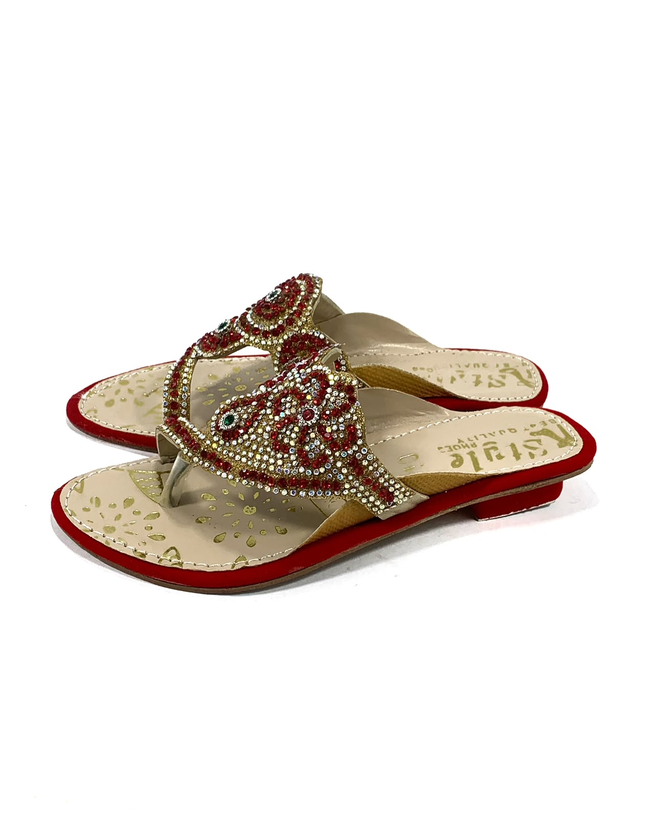 Red & Golden Stone Embellished Bridal Sandal - online in Pakistan